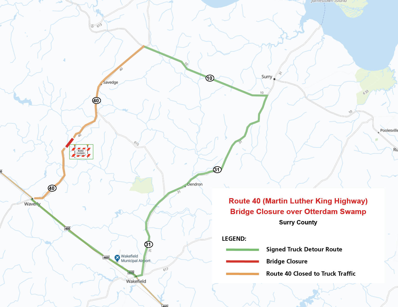 Signed truck detour route