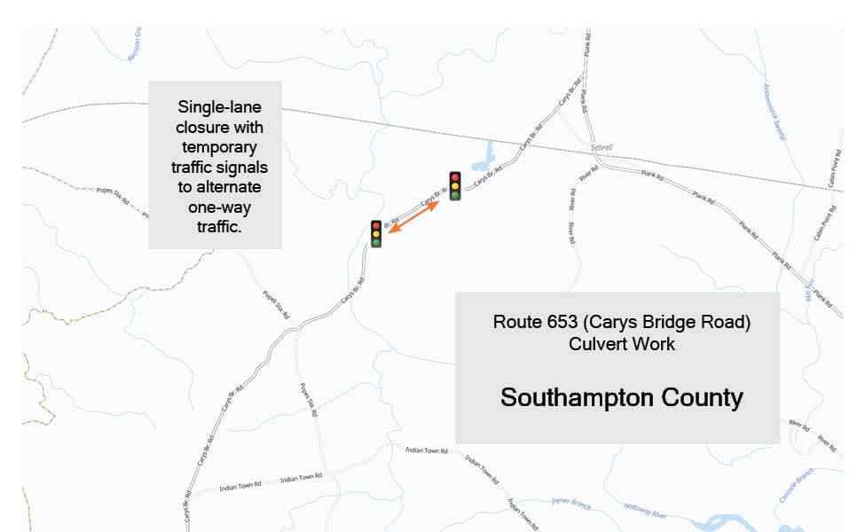 Map of culvert work on Route 653