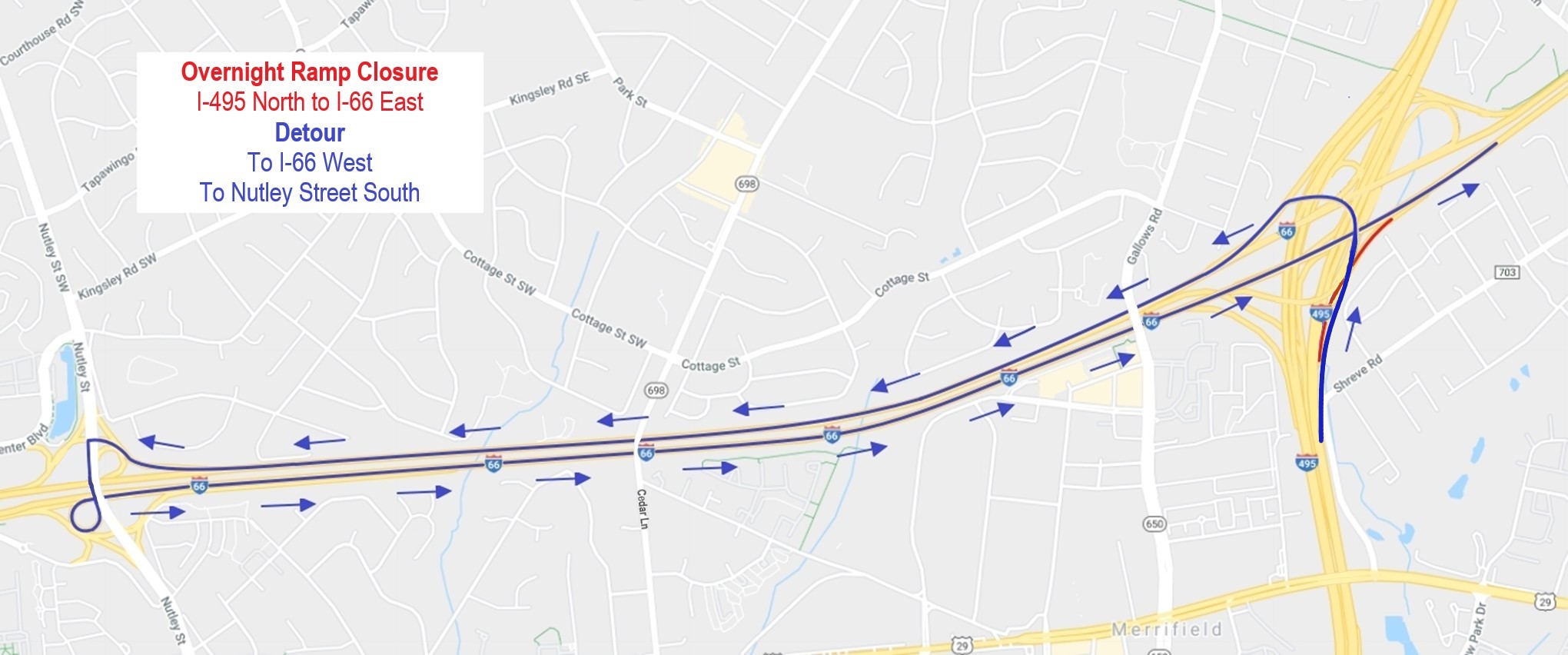 Detour for Ramp from I-495 North to I-66 East 