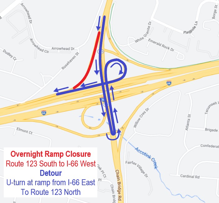 Detour map for ramp closure.